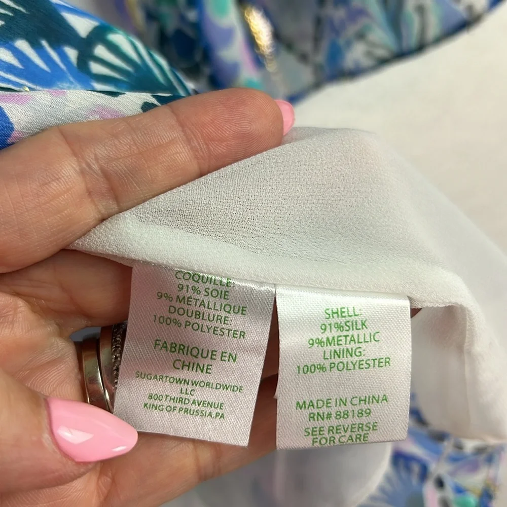 Perfect LILLY PULITZER ELENORA SILK BLOUSE TAILS OF THE SEA METALLICS Small - Picture 8 of 9